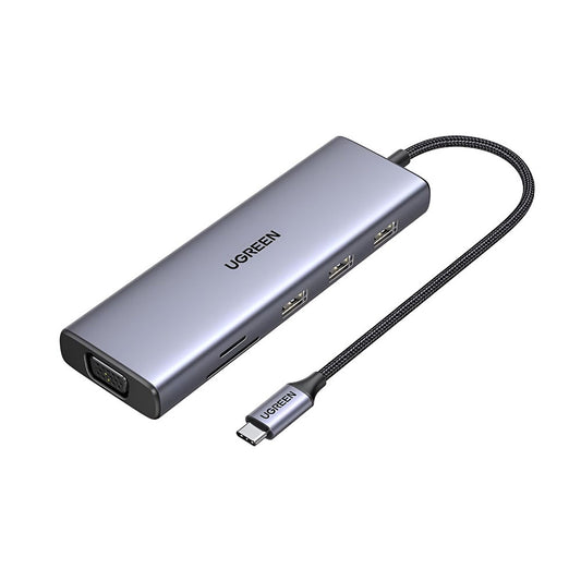 UGREEN CM498 USB-C Hub (15600), 3 x USB-A 3.0 - 1 x USB-C - 1 x HDMI - 1 x VGA - 1 x RJ45 - 1 x SD - 1 x microSD, Gray