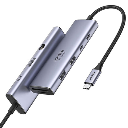 Hub USB-C UGREEN CM498 (15375), 2 x USB-A - 3 x USB-C - 1 x HDMI - 1 x RJ45 - 1 x SD - 1 x microSD, Cinzento