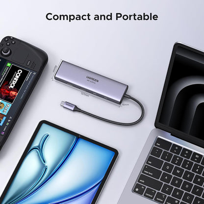 Hub USB-C UGREEN CM498 (15375), 2 x USB-A - 3 x USB-C - 1 x HDMI - 1 x RJ45 - 1 x SD - 1 x microSD, Cinzento