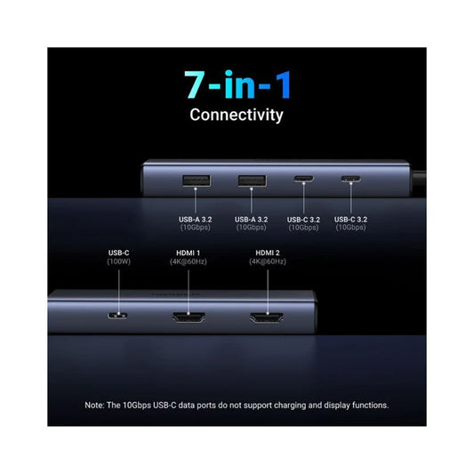 Hub USB-C UGREEN CM498 (45379), 2 x USB-A 3.2 - 3 x USB-C - 2 x HDMI, Cinzento