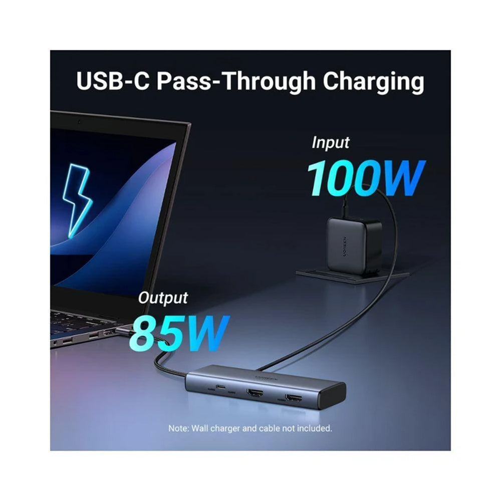Hub USB-C UGREEN CM498 (45379), 2 x USB-A 3.2 - 3 x USB-C - 2 x HDMI, Cinzento