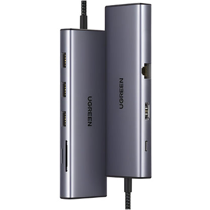 UGREEN CM498 USB-C Hub (15600), 3 x USB-A 3.0 - 1 x USB-C - 1 x HDMI - 1 x VGA - 1 x RJ45 - 1 x SD - 1 x microSD, Gray