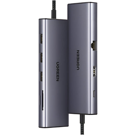UGREEN CM498 USB-C Hub (15600), 3 x USB-A 3.0 - 1 x USB-C - 1 x HDMI - 1 x VGA - 1 x RJ45 - 1 x SD - 1 x microSD, Gray