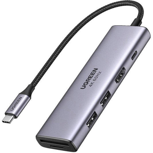Hub USB-C UGREEN CM511 (60384), 2 x USB-A 3.0 - 1 x USB-C - 1 x HDMI - 1 x SD - 1 x microSD, Cinzento