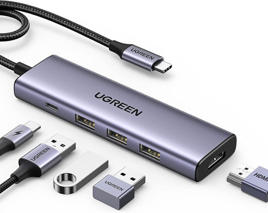 Hub USB-C UGREEN CM511, 3 x USB-A 3.0 - 1 x USB-C - 1 x HDMI, Cinzento