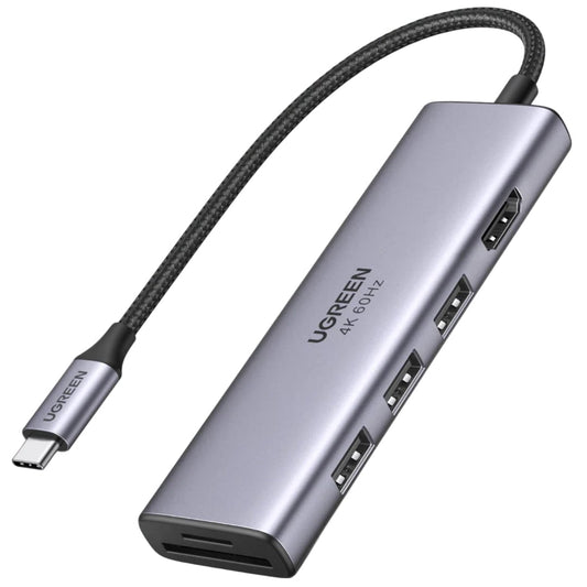 Hub USB-C UGREEN CM511 (60383), 3 x USB-A 3.2 - 1 x HDMI - 1 x SD - 1 x microSD, Cinzento