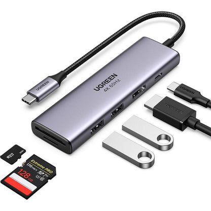 Hub USB-C UGREEN CM511 (60384), 2 x USB-A 3.0 - 1 x USB-C - 1 x HDMI - 1 x SD - 1 x microSD, Cinzento