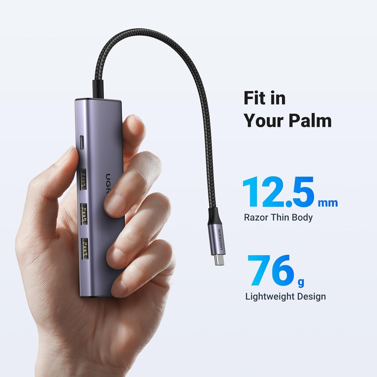 Hub USB-C UGREEN CM511, 3 x USB-A 3.0 - 1 x USB-C - 1 x HDMI, Cinzento