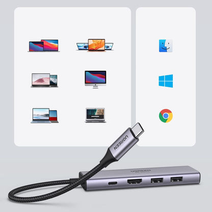 Hub USB-C UGREEN CM511 (60384), 2 x USB-A 3.0 - 1 x USB-C - 1 x HDMI - 1 x SD - 1 x microSD, Cinzento