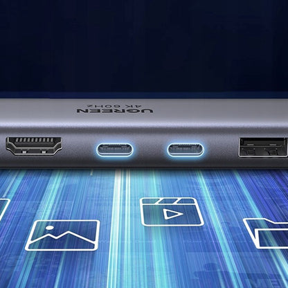 UGREEN CM511 USB-C Hub (45521), 1 x USB-A 3.2 - 3 x USB-C - 1 x HDMI - 1 x SD - 1 x microSD, Gray