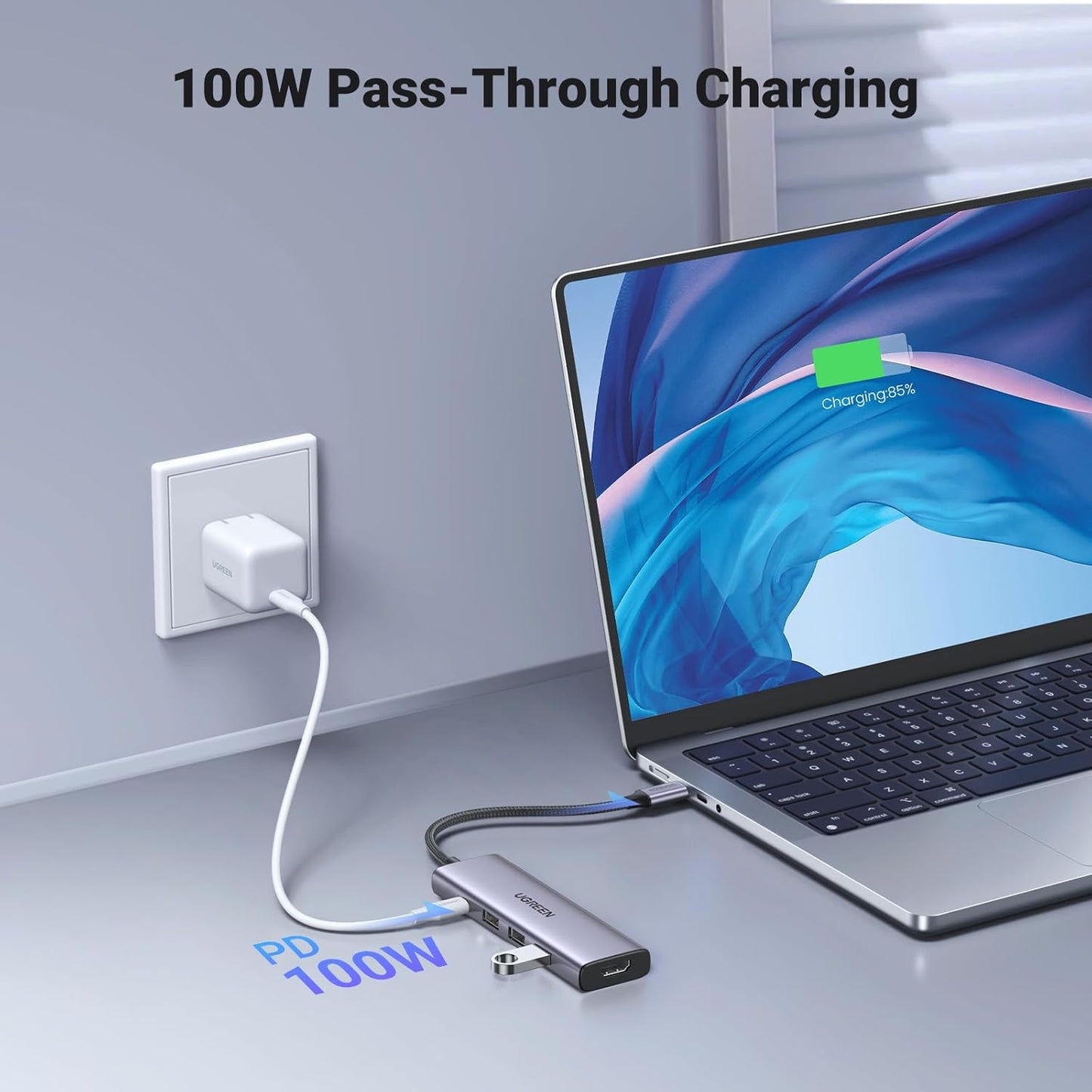 Hub USB-C UGREEN CM511, 3 x USB-A 3.0 - 1 x USB-C - 1 x HDMI, Cinzento