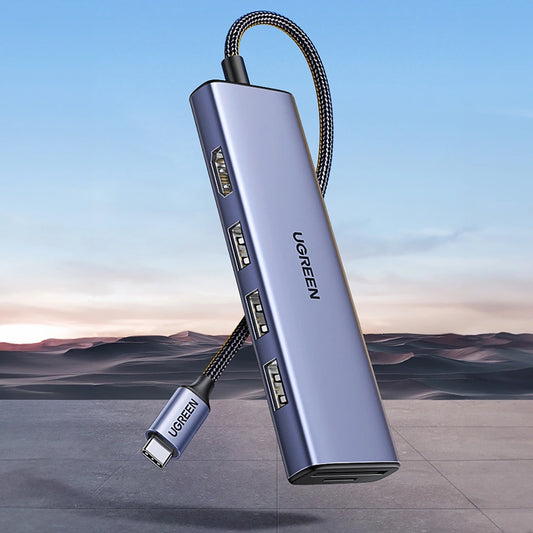 Hub USB-C UGREEN CM511 (20956A), 3 x USB-A 3.0 - 1 x HDMI - 1 x SD - 1 x microSD, Cinzento