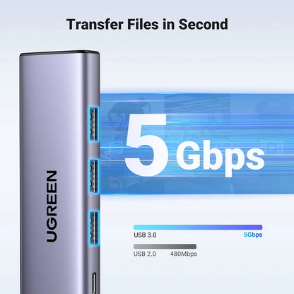 Hub USB-C UGREEN CM511 (15596), 3 x USB-A 3.0 - 1 x USB-C - 1 x HDMI, Gri