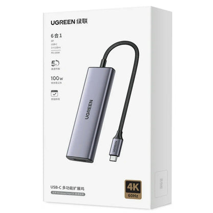 Hub USB-C UGREEN CM511 (75642), 6 em 1, Cinzento