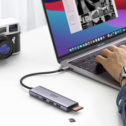 Hub USB-C UGREEN CM511 (60384), 2 x USB-A 3.0 - 1 x USB-C - 1 x HDMI - 1 x SD - 1 x microSD, Cinzento