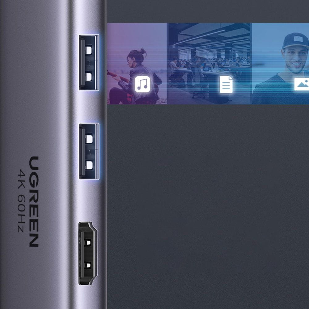 Hub USB-C UGREEN CM511 (60384), 2 x USB-A 3.0 - 1 x USB-C - 1 x HDMI - 1 x SD - 1 x microSD, Cinzento