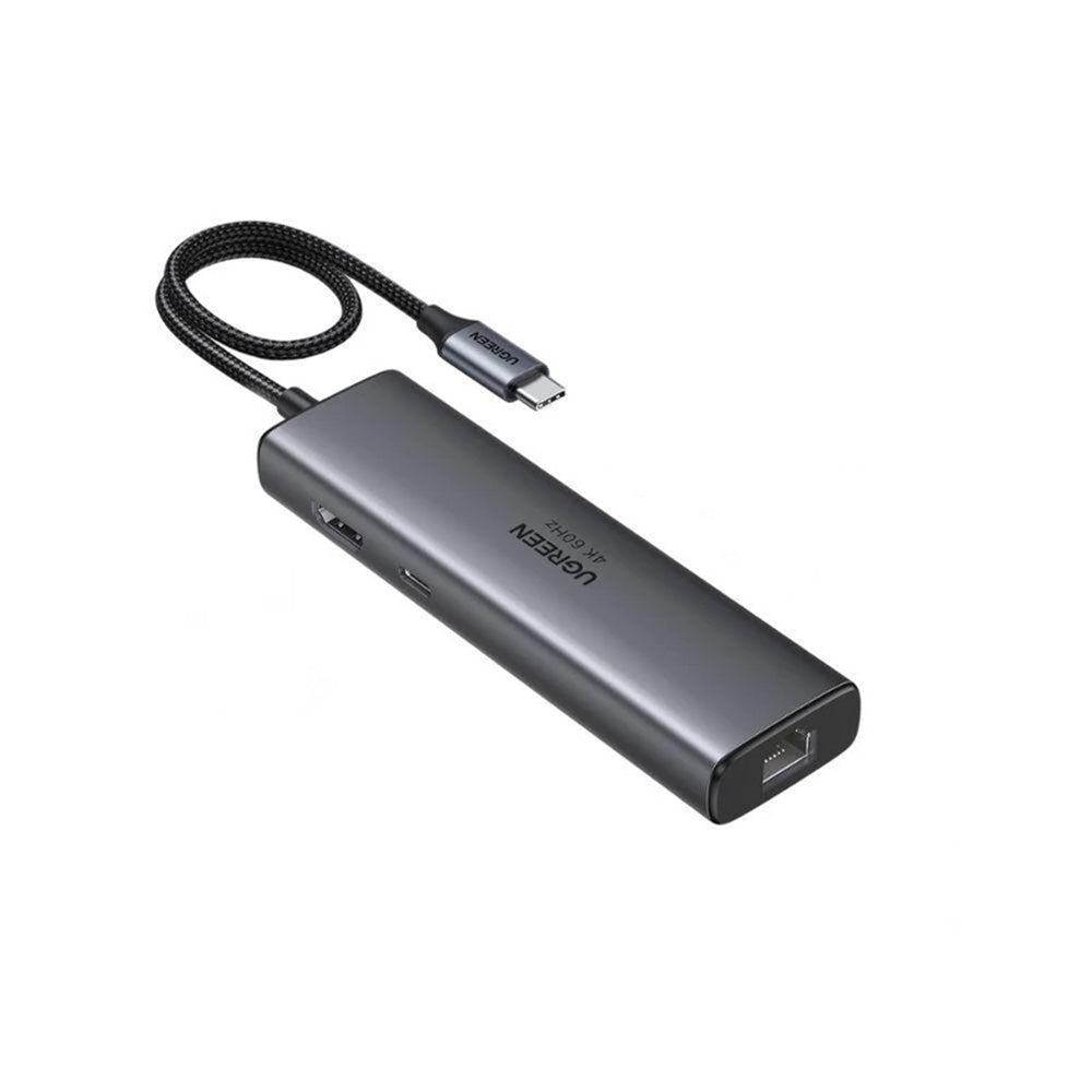 Hub USB-C UGREEN CM512 (45000), 2 x USB-A 3.2 - 2 x USB-C - 1 X HDMI - 1 x RJ45, Cinzento