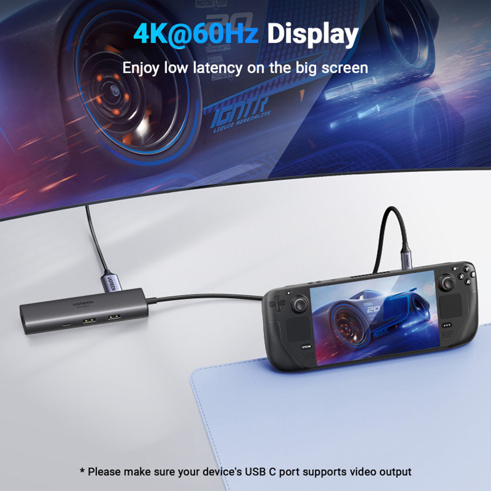 Hub USB-C UGREEN CM512 (45000), 2 x USB-A 3.2 - 2 x USB-C - 1 X HDMI - 1 x RJ45, Cinzento