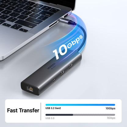 Hub USB-C UGREEN CM512 (45000), 2 x USB-A 3.2 - 2 x USB-C - 1 X HDMI - 1 x RJ45, Cinzento