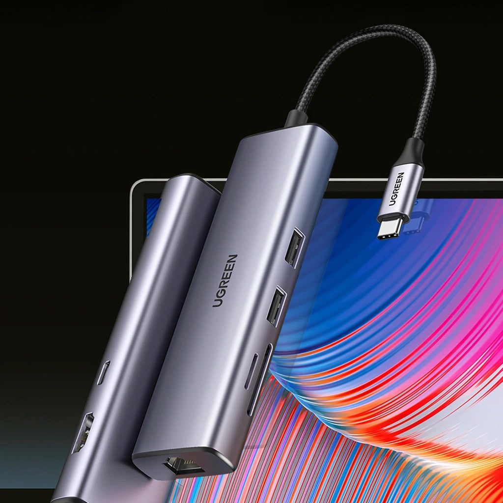 Hub USB-C UGREEN CM512 (90568), 2 x USB-A 3.0 - 1 x USB-C - 1 x HDMI - 1 x RJ45 - 1 x SD - 1 x microSD, Cinzento