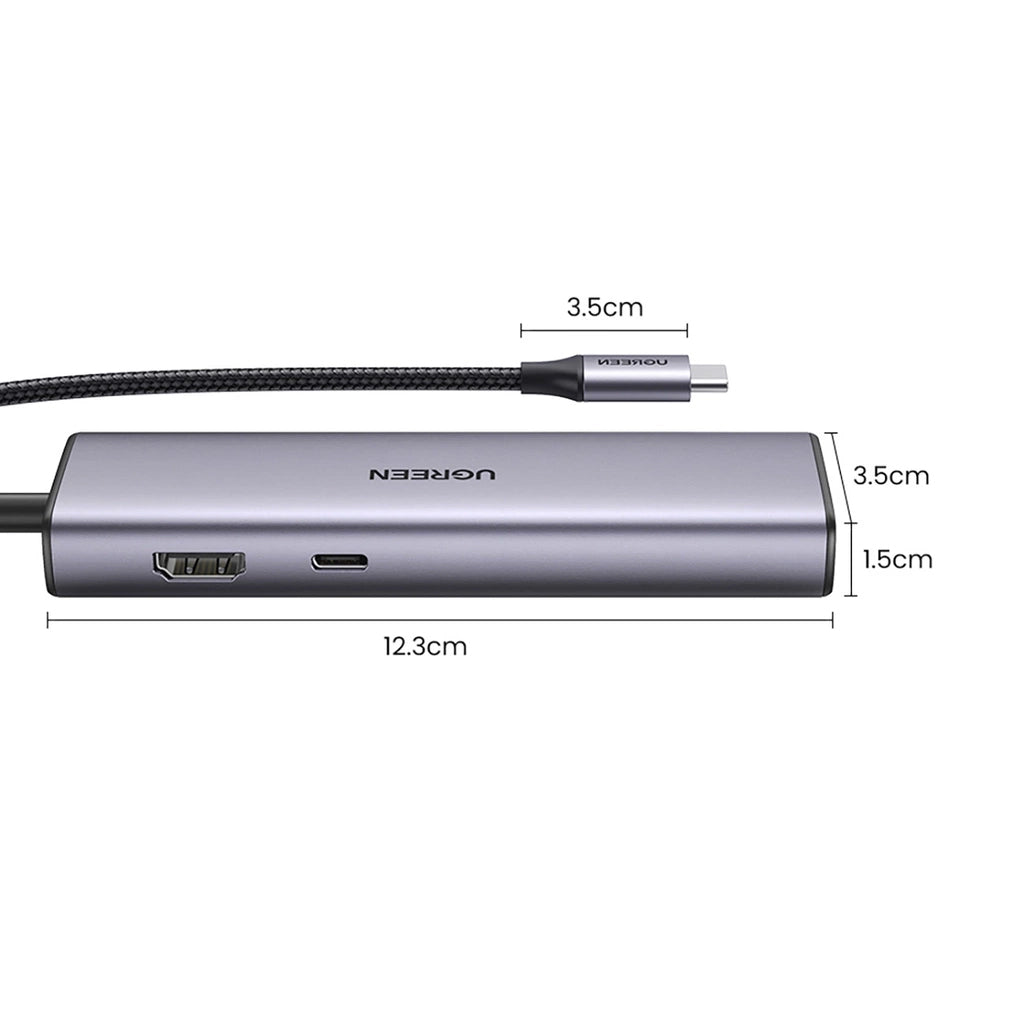 Hub USB-C UGREEN CM512 (90568), 2 x USB-A 3.0 - 1 x USB-C - 1 x HDMI - 1 x RJ45 - 1 x SD - 1 x microSD, Cinzento