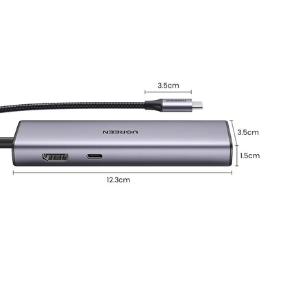 Hub USB-C UGREEN CM512 (90568), 2 x USB-A 3.0 - 1 x USB-C - 1 x HDMI - 1 x RJ45 - 1 x SD - 1 x microSD, Cinzento