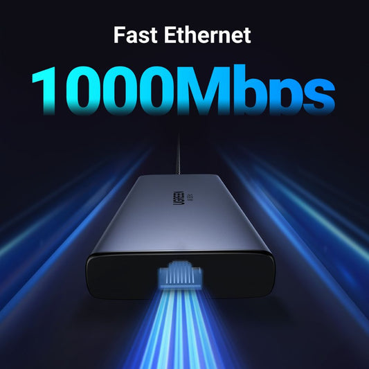 Hub USB-C UGREEN CM639 (45380), 2 x USB-A 3.2 - 3 x USB-C - 2 x HDMI - 1 x RJ45 - 1 x SD - 1 x microSD, Cinzento