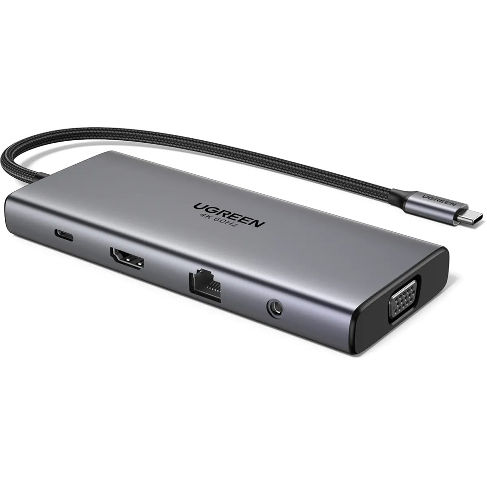 Hub USB-C UGREEN CM639 (45520), 2 x USB-A 3.2 - 3 x USB-C - 1 x HDMI - 1 x VGA - 1 x Jack 3.5mm - 1 x RJ45 - 1 x SD - 1 x microSD, Cinzento