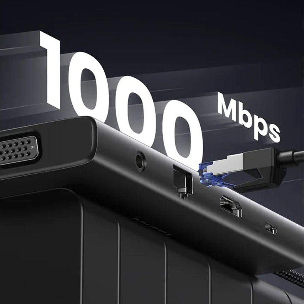 Hub USB-C UGREEN CM639 (45520), 2 x USB-A 3.2 - 3 x USB-C - 1 x HDMI - 1 x VGA - 1 x Jack 3.5mm - 1 x RJ45 - 1 x SD - 1 x microSD, Cinzento
