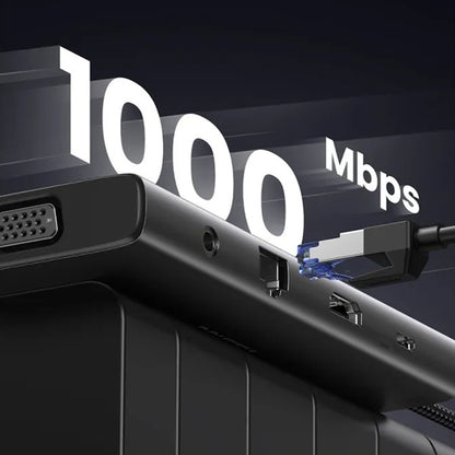 Hub USB-C UGREEN CM639 (45520), 2 x USB-A 3.2 - 3 x USB-C - 1 x HDMI - 1 x VGA - 1 x Jack 3.5mm - 1 x RJ45 - 1 x SD - 1 x microSD, Cinzento