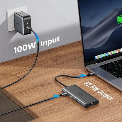 Hub USB-C UGREEN CM639 (45520), 2 x USB-A 3.2 - 3 x USB-C - 1 x HDMI - 1 x VGA - 1 x Jack 3.5mm - 1 x RJ45 - 1 x SD - 1 x microSD, Cinzento