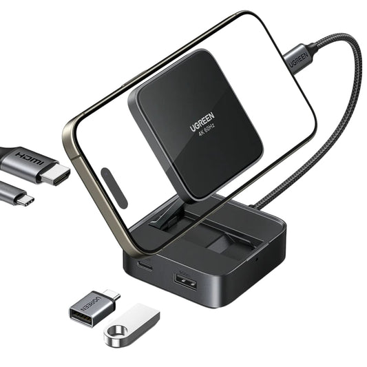 Hub USB-C UGREEN CM801, 1 x USB-A 3.0 - 2 x USB-C - 1 x HDMI, Cinzento