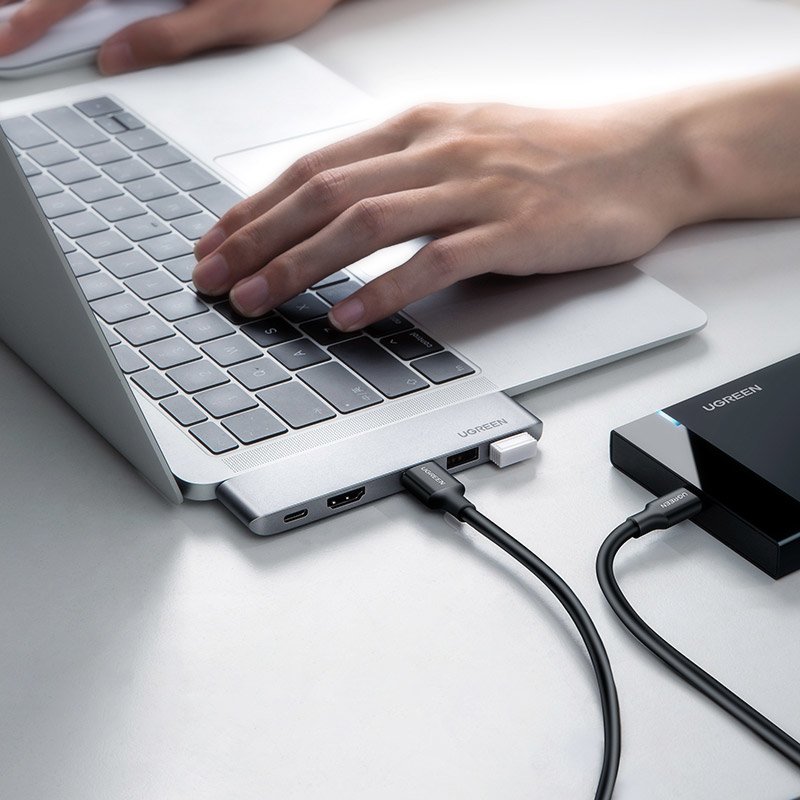Hub USB-C UGREEN para Apple MacBook Pro / Air Series, 3 x USB-A 3.0 - 1 x USB-C - 1 x HDMI, Cinzento