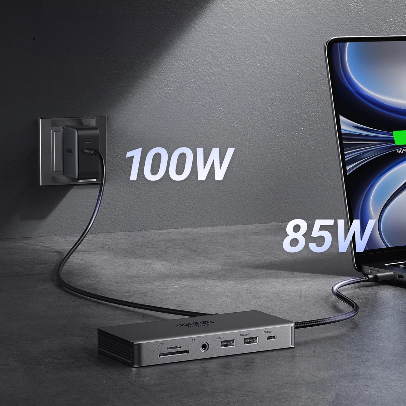 Hub USB-C UGREEN Revodok Pro 313 CM681, 2 x USB-A 3.2 - 1 x USB-A 3.0 - 2 x USB-C - 2 x HDMI - 1 x Jack 3.5mm - 1 x RJ45 - 1 x SD - 1 x microSD, Cinzento