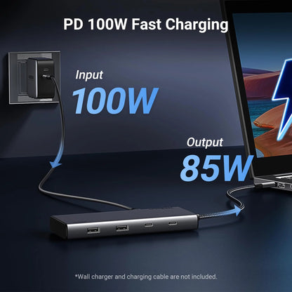 Hub USB-C UGREEN Revodok 308 CM639, 2 x USB-A 3.2 - 3 x USB-C - 1 x Display Port - 2 x HDMI, Cinzento