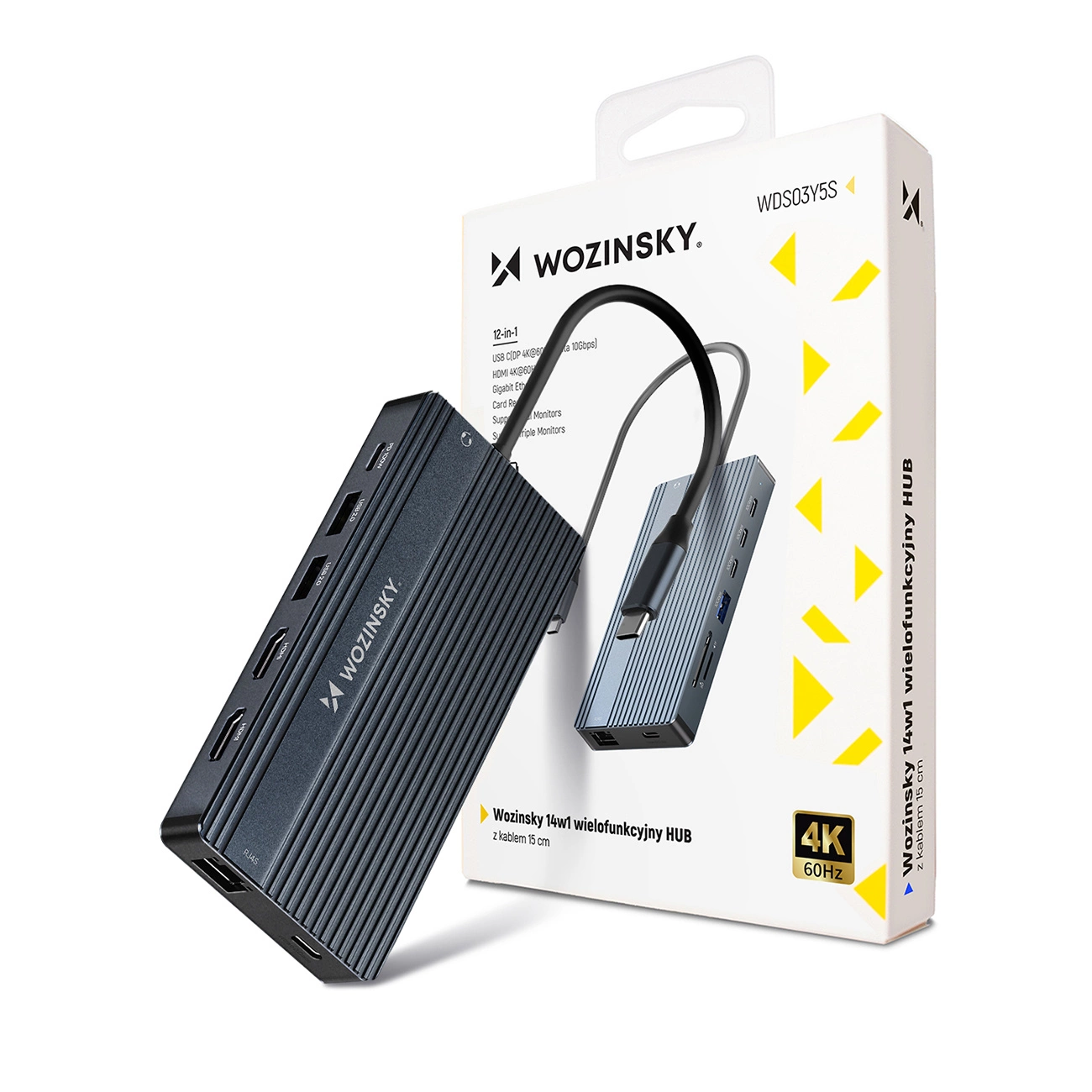Hub USB-C WZK WDS03Y5S, 1 x USB-A 3.1 - 2 x USB-A - 5 x USB-C - 2 x HDMI - 1 x Jack 3.5mm - 1 x RJ45 - 1 x SD - 1 x microSD, Cinzento