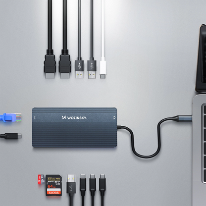 Hub USB-C WZK WDS03Y5S, 1 x USB-A 3.1 - 2 x USB-A - 5 x USB-C - 2 x HDMI - 1 x Jack 3.5mm - 1 x RJ45 - 1 x SD - 1 x microSD, Cinzento