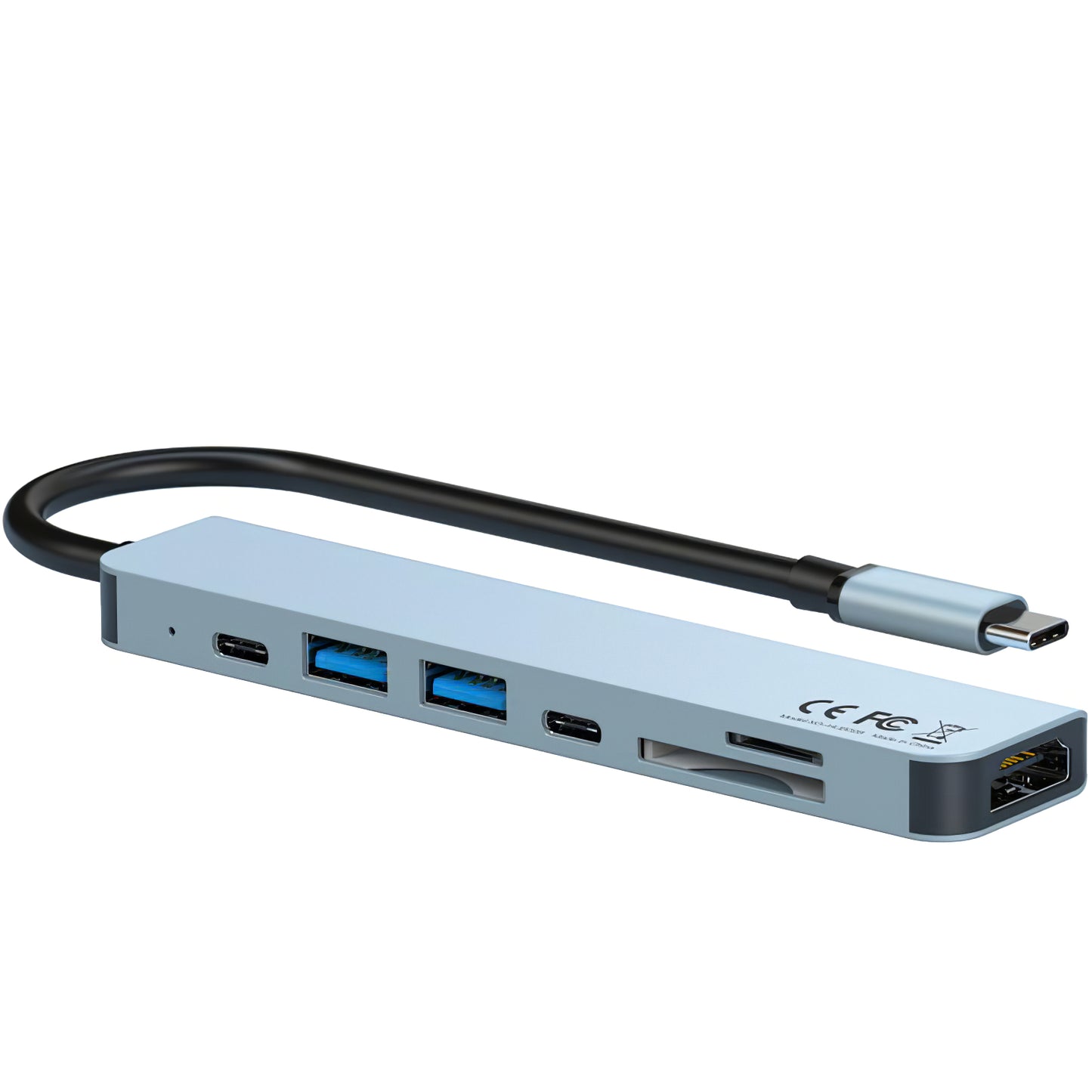 Concentrador USB-C XO Design HUB008, 2 x USB-A - 2 x USB-C - 1 x HDMI - 1 x SD - 1 x microSD, cinzento