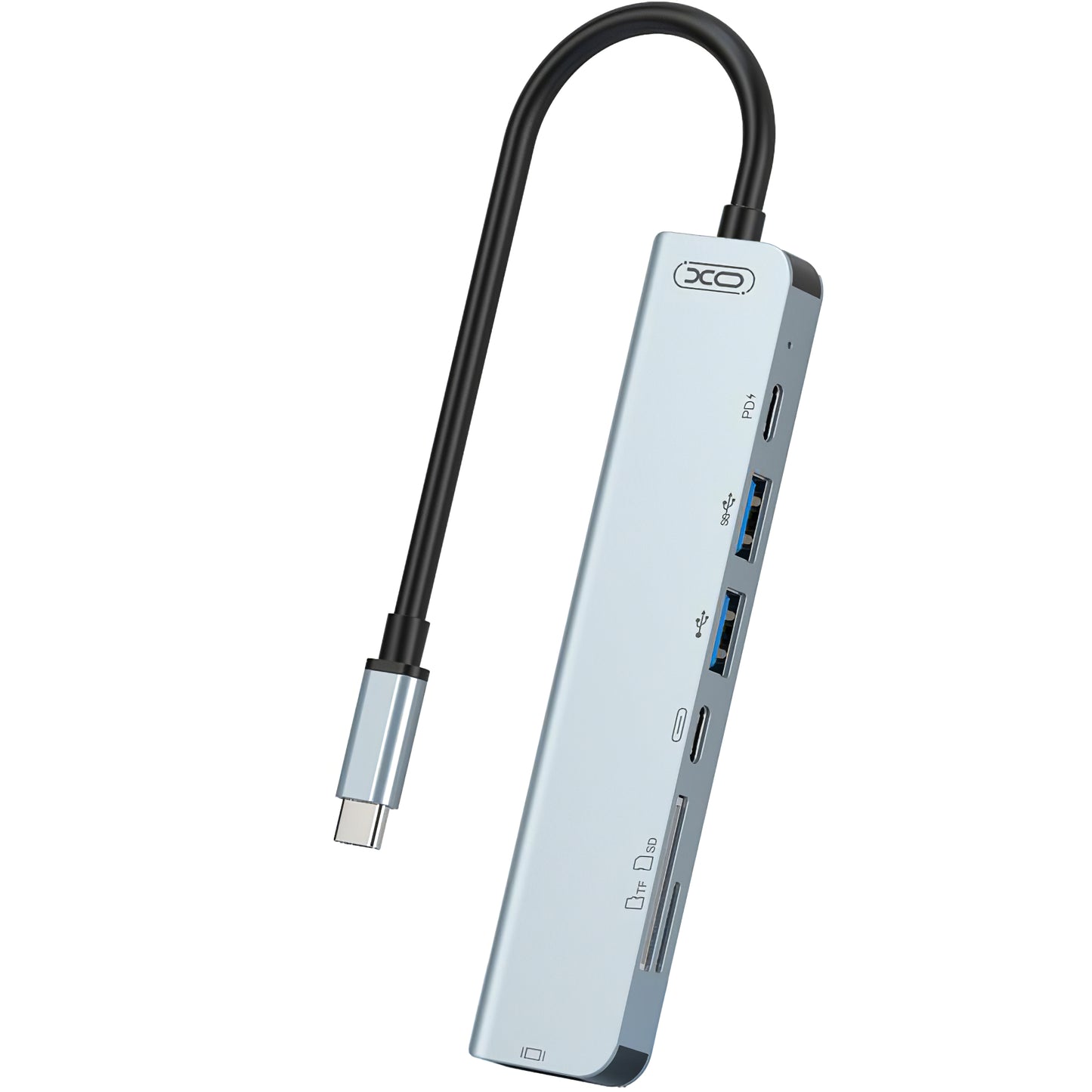 Concentrador USB-C XO Design HUB008, 2 x USB-A - 2 x USB-C - 1 x HDMI - 1 x SD - 1 x microSD, cinzento