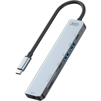 Concentrador USB-C XO Design HUB008, 2 x USB-A - 2 x USB-C - 1 x HDMI - 1 x SD - 1 x microSD, cinzento