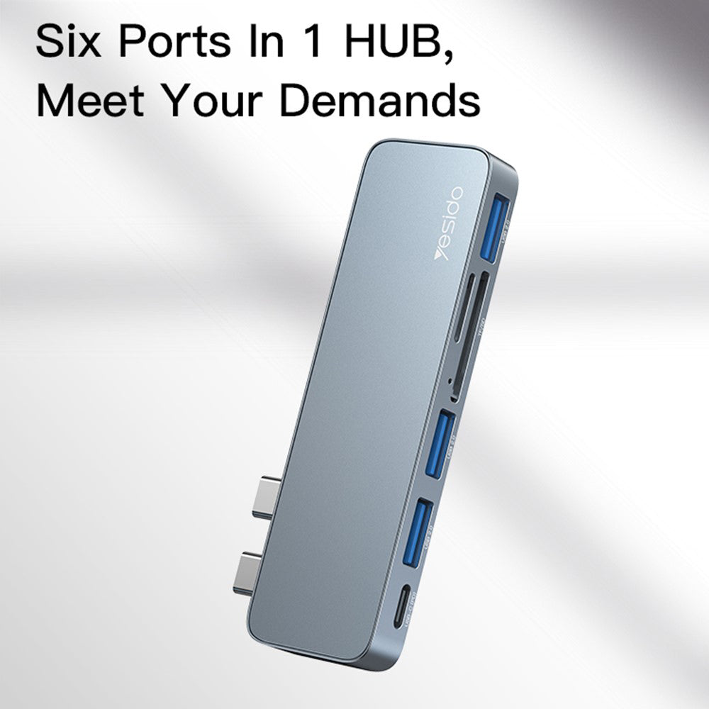 Hub USB-C Yesido HB10 para Apple MacBook Pro / Air, 6 em 1, Cinzento