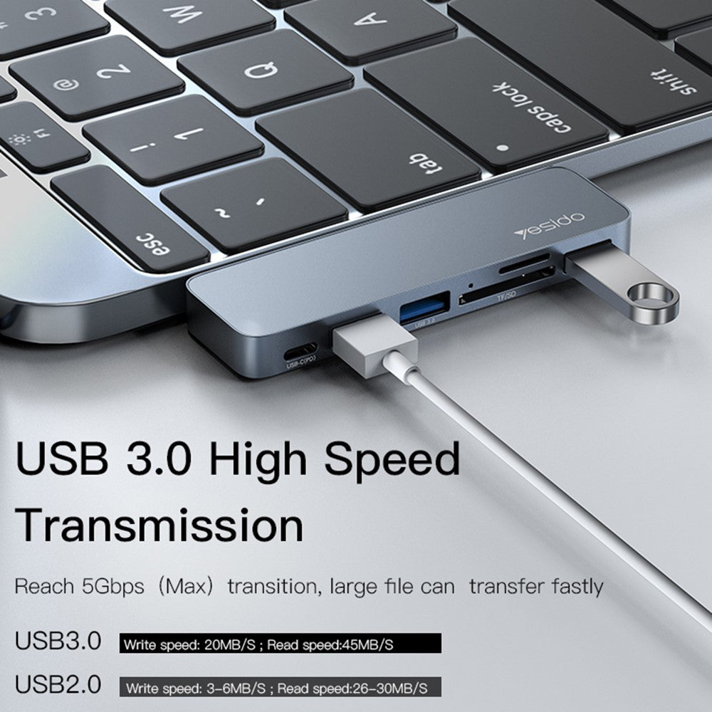 Hub USB-C Yesido HB10 para Apple MacBook Pro / Air, 6 em 1, Cinzento