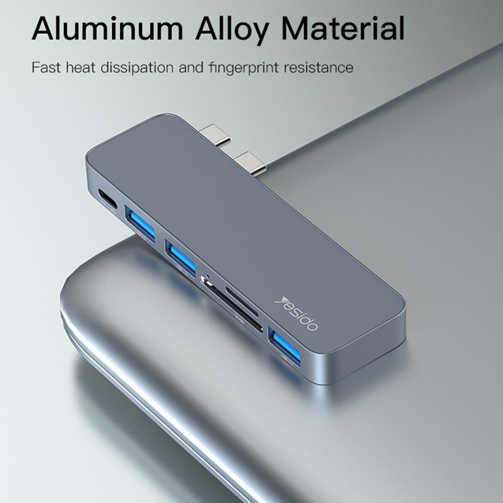 Hub USB-C Yesido HB10 para Apple MacBook Pro / Air, 6 em 1, Cinzento