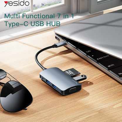 Hub USB-C Yesido HB16, 7 em 1, Cinzento