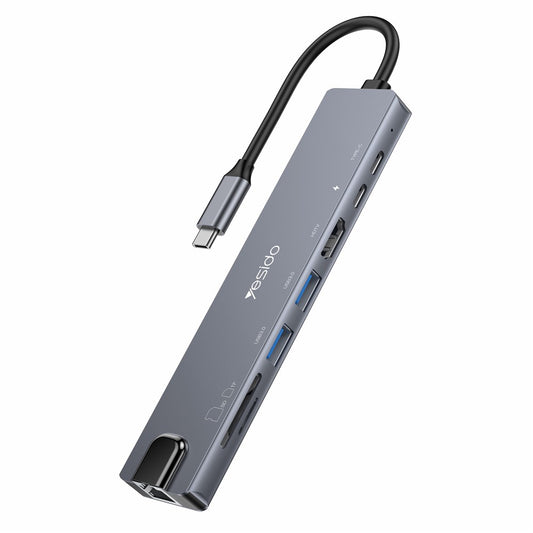 Hub USB-C Yesido HB27, 8 em 1, Cinzento