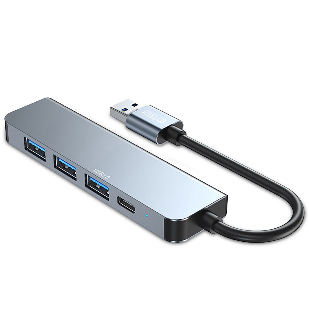 Concentrador USB Tech-Protect V0, 3 x USB-A 3.0 - 1 x USB-A - 1 x USB-C, cinzento