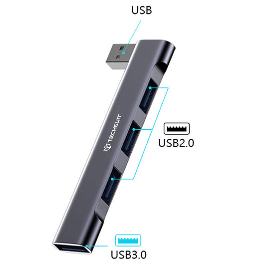 Hub USB Techsuit H14 ZenithDock, 4in1, Cinzento