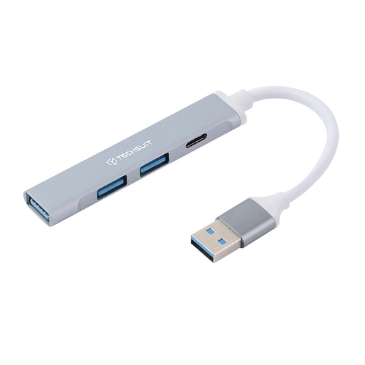 Hub USB Techsuit H19 PolarisBridge, 4 em 1, Cinza Branco