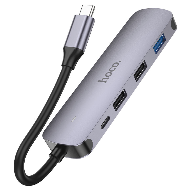 Hub USB-C HOCO HB27, USB-A 3.0 - 2 x USB-A - USB-C - HDMI, Cinzento