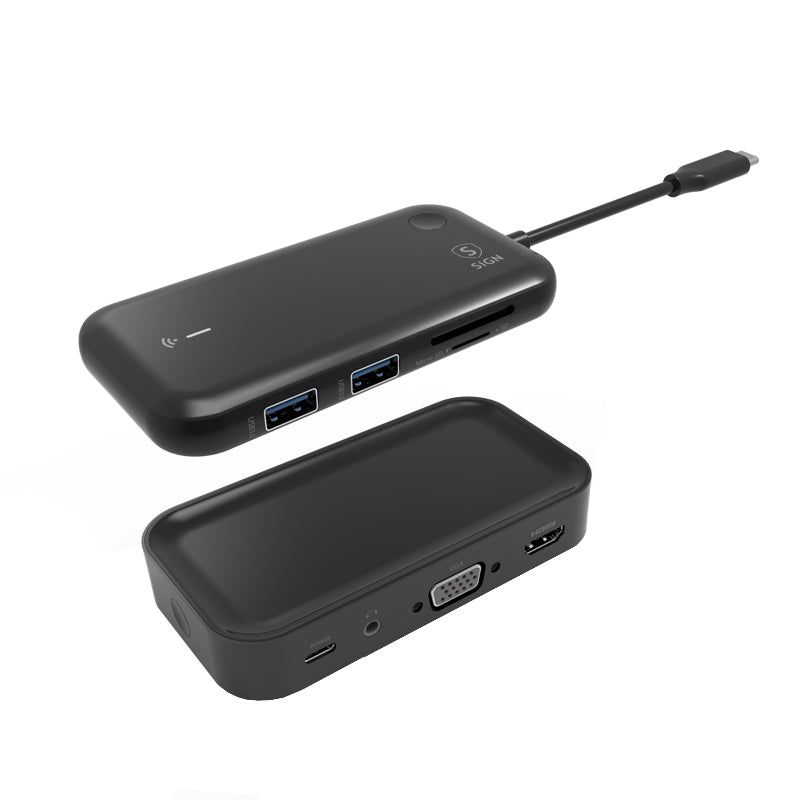 Concentrador USB-C SiGN, 1 x USB-C - 1 x HDMI - 1 x VGA - 1 x ficha de 3,5 mm, preto SN-TVBT01 SN-TVBT01